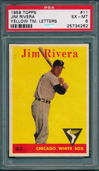 1958 Topps #11 Jim Rivera PSA 6 *Yellow Letters*