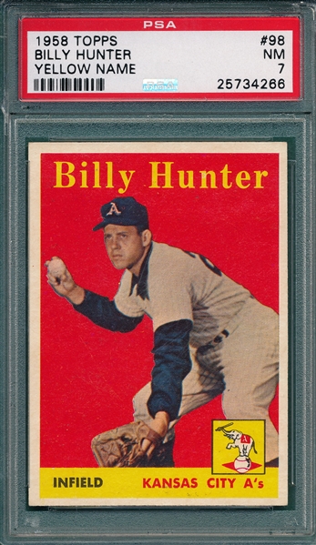 1958 Topps #98 Billy Hunter PSA 7 *Yellow Name*