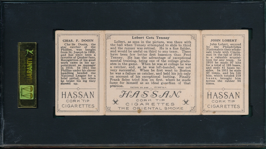 1912 T202 Lobert Gets Tenney, Lobert/Dooin, Hassan Cigarettes SGC 40