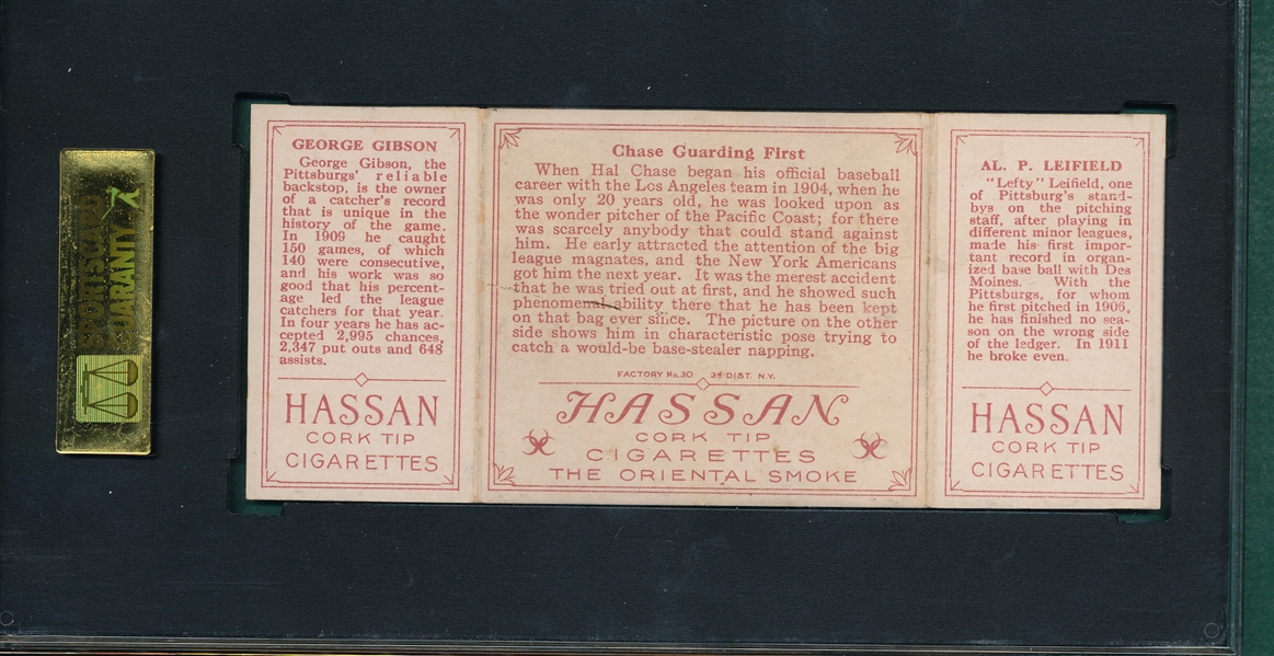 1912 T202 Chase Guarding First, Gibson/Leifeld, Hassan Cigarettes SGC 60
