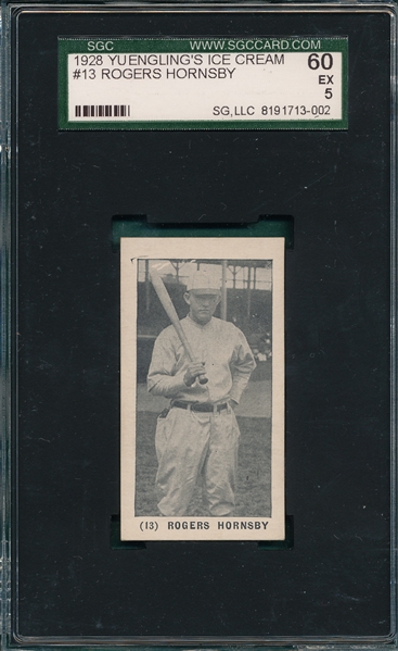 1928 Yuengling's Ice Cream #13 Rogers Hornsby SGC 60