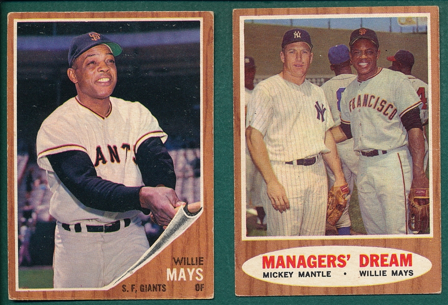 1962 Topps #18 Managers Dream W/ Mays, Mantle & #300 Willie Mays (2) Card Lot