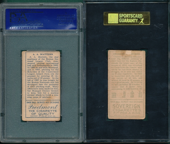1911 T205 Mattern & Herzog, Boston Rustlers, (2) Card Lot, SGC & PSA