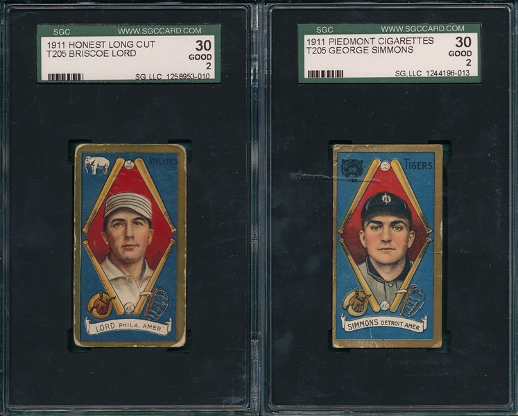 1911 T205 Simmons & B. Lord, (2) Card Lot, SGC 30