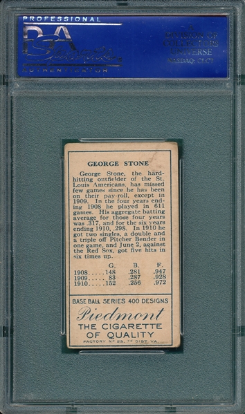 1911 T205 Stone Piedmont Cigarettes PSA 4