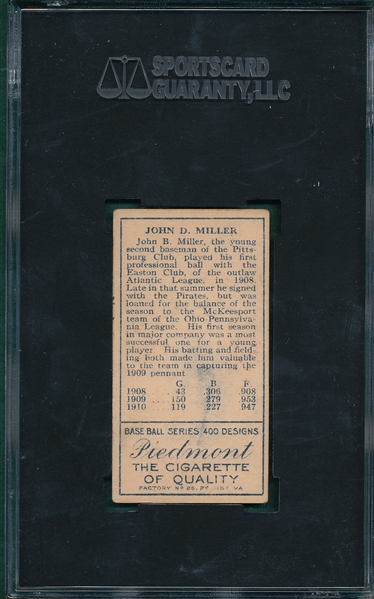1911 T205 Miller, John B., Piedmont Cigarettes SGC 50