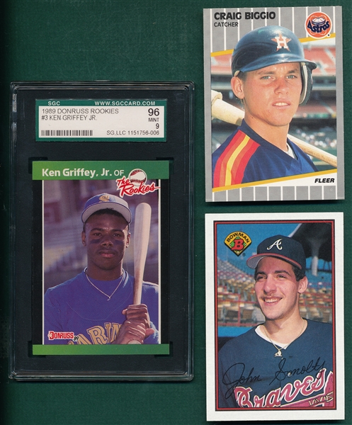 1989 Lot of (36) Rookies of Smoltz, Biggio & Griffey Jr SGC 96