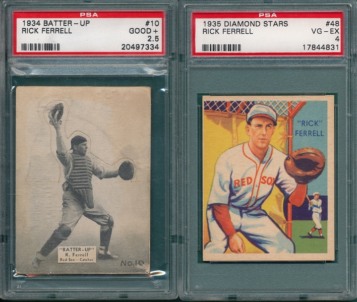 1934 Batter-Up & 1934-36 Diamond Stars Rick Ferrell, (2) Card Lot PSA