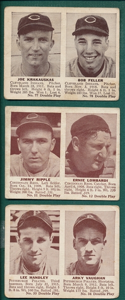 1941 Double Play #11/12 Lombardi, #33/34 Vaugn, & #77/78 Feller, (3) Card Lot 