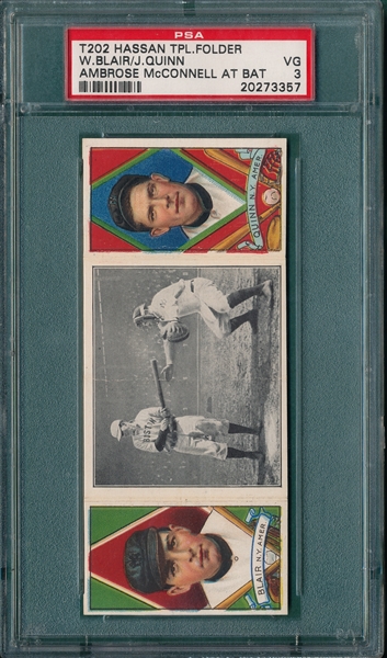 1912 T202 Ambrose McConnell at Bat, Blair/Quinn, Hassan Cigarettes PSA 4