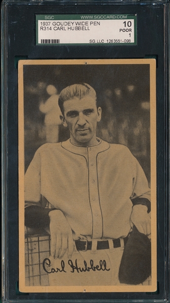 1937 R314 Carl Hubbell Goudey Wide Pens SGC 10
