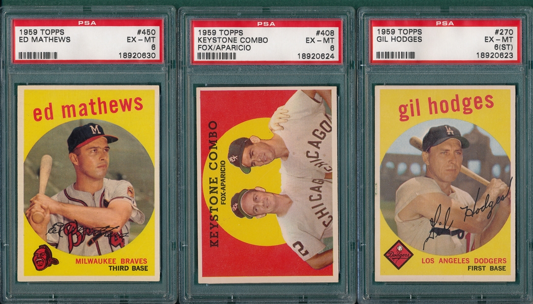 1959 Topps #270, #408 & #450 Mathews (3) Card Lot PSA 6