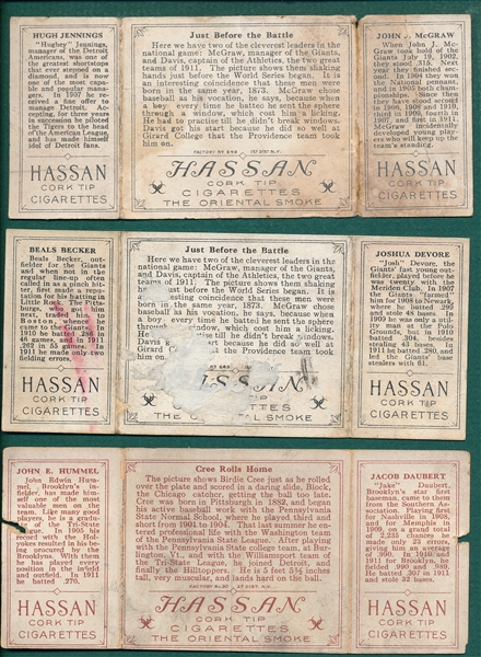 1912 T202 Triple Folders Lot of (6), Hassan Cigarettes W/ McGraw/Jennings