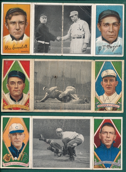 1912 T202 Triple Folders Lot of (6), Hassan Cigarettes W/ McGraw/Jennings