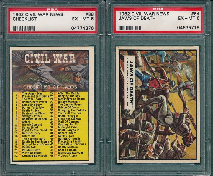 1962 Civil War News #64 & #88 Checklist (2) Card Lot PSA 6