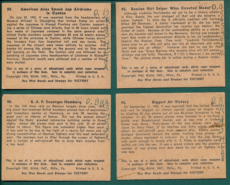 1942 War Gum, Inc., (4) Card Lot