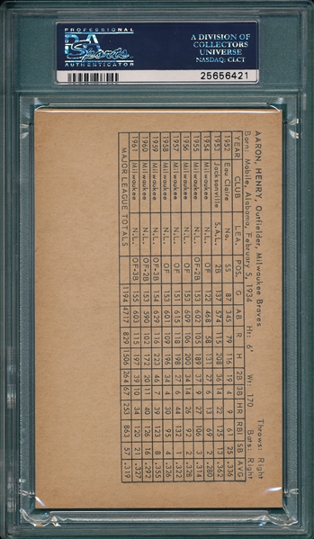1962 Exhibits Hank Aaron, Stats Back PSA 5.5