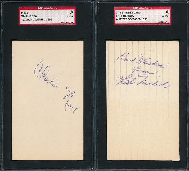 Lot of (4) Autographed Index Card SGC Authentic W/ Joe Nuxhall