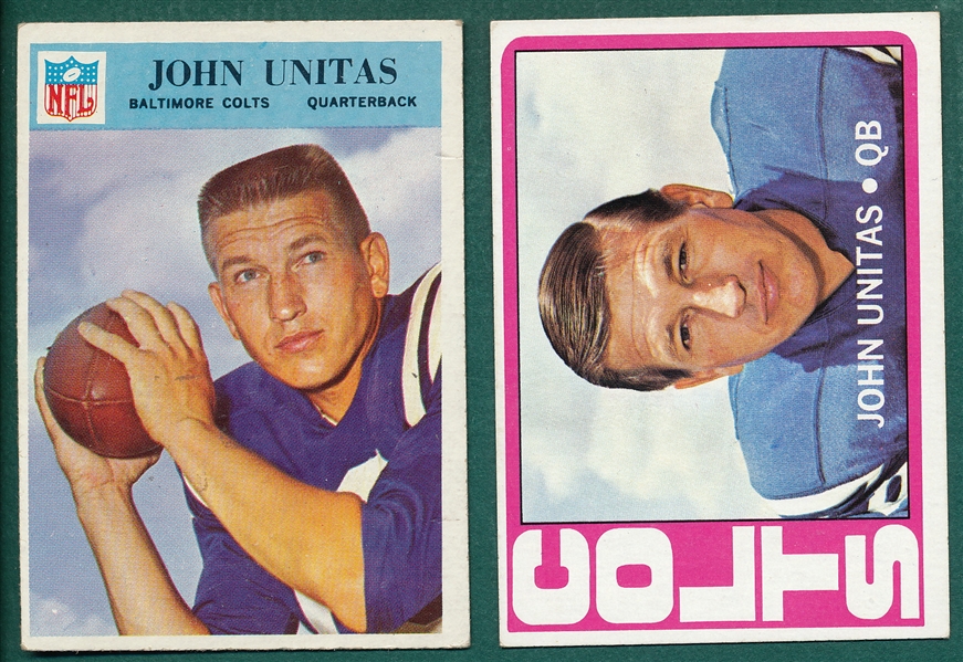 1966 Philadelphia & 1972 Topps Johnny Unitas (2) Card Lot 