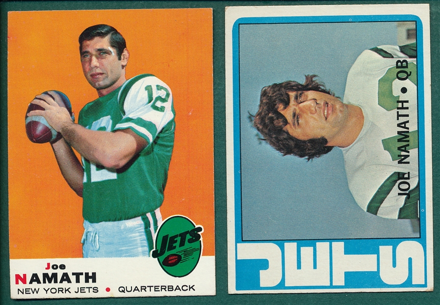 1969/72 Topps Joe Namath (2) Card Lot 