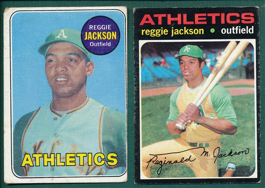 1969 & 71 Topps Reggie Jackson (2) Card Lot W/ Rookie