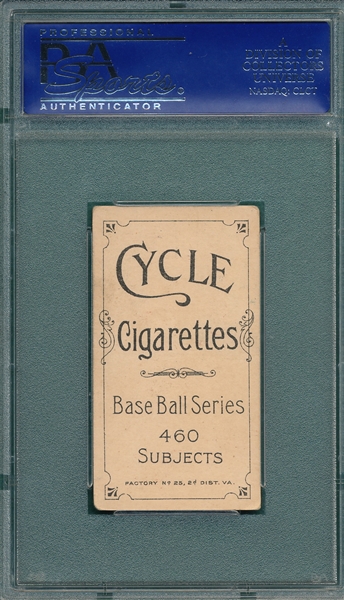 1909-1911 T206 Herzog, Boston, Cycle Cigarettes PSA 4 *460 Back*
