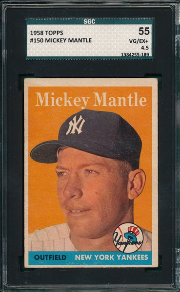 1958 Topps #150 Mickey Mantle SGC 55
