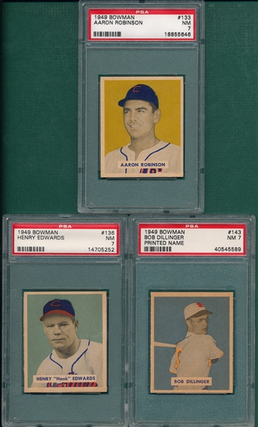 1949 Bowman #133, #136 & #143, Lot of (3) PSA 7