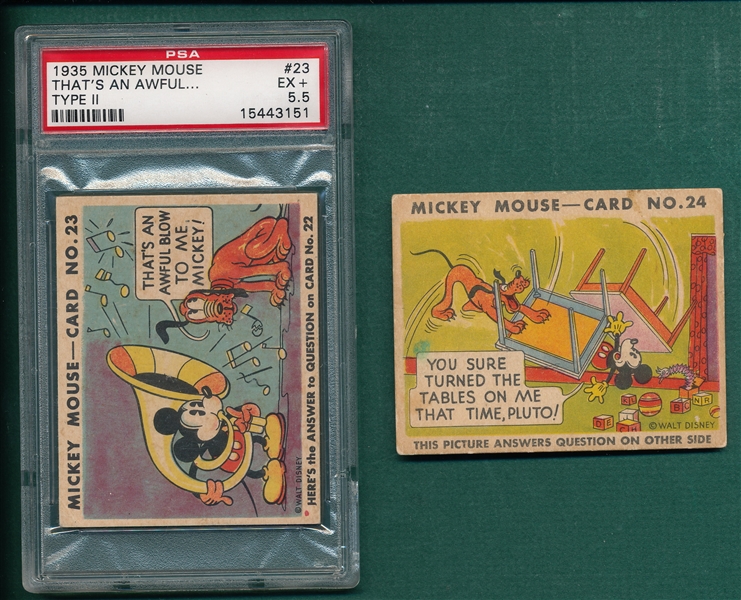 1935 Mickey Mouse Adventures #23 & #24, (2) Card Lot PSA 