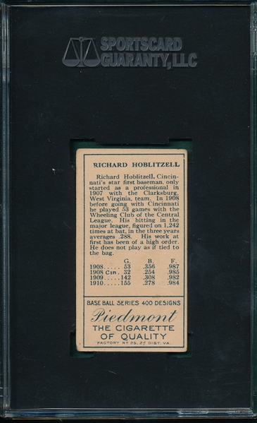 1911 T205 Hoblitzell, Cin After 1908, Piedmont Cigarettes SGC 40