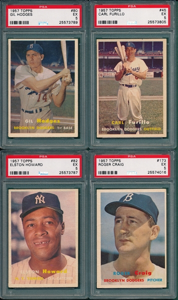 1957 Topps (4) Card Lot W/ Hodges PSA 5