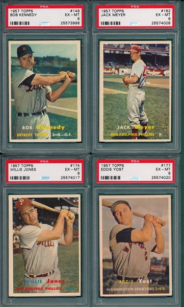 1957 Topps (10) Card Lot W/ #117 Adcock PSA 6