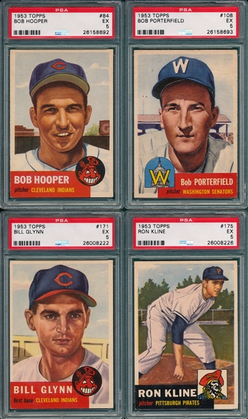 1953 Topps #84, #108, #171 & #175, Lot of (4) PSA 5