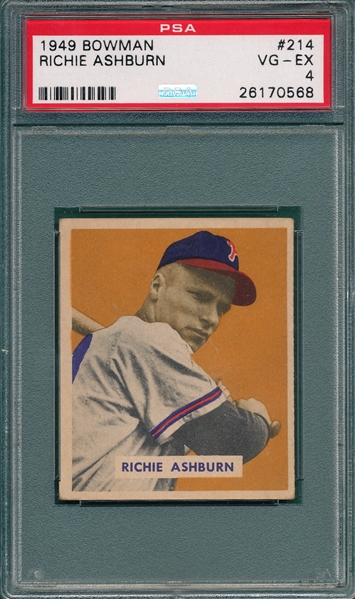 1949 Bowman #214 Richie Ashburn PSA 4 * Hi #* *Rookie*