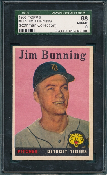 1958 Topps #115 Jim Bunning SGC 88