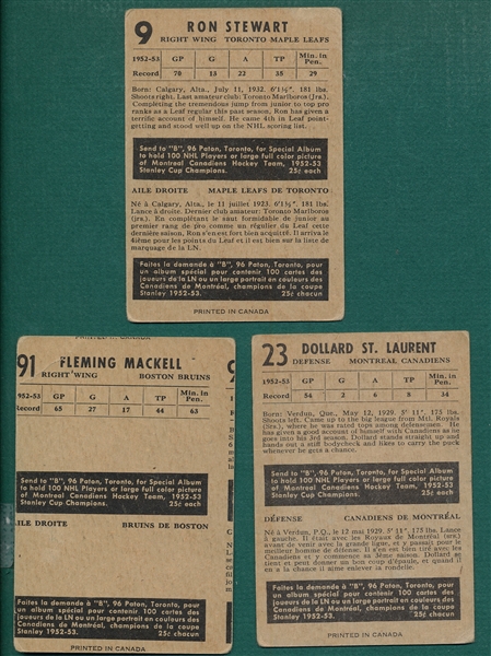 1952-54 Parkhurst HCKY (4) Card Lot W/ Chevrefils