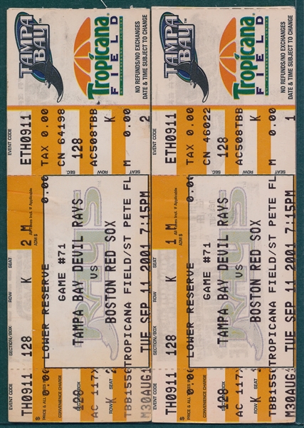 Tampa Bay Rays Full Tickets (2) From 9/11/01
