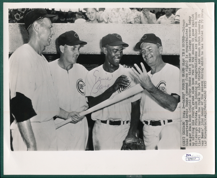 Ernie Banks Signed Wire Photo, JSA Authentic