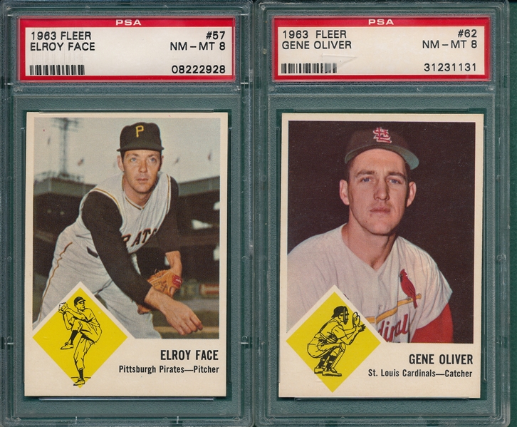 1963 Fleer #57 Face & #62 Oliver (2) Card Lot PSA 8