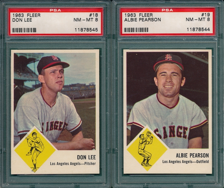1963 Fleer #18 Lee & #19 Pearson (2) Card Lot PSA 8