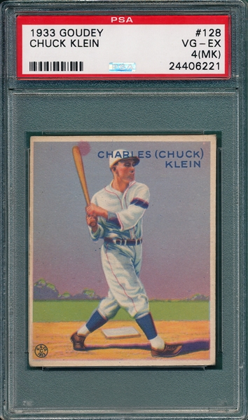 1933 Goudey #128 Chuck Klein PSA 4 MK