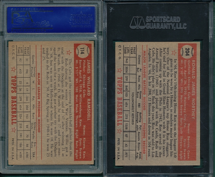 1952 Topps #114 Ramsdell PSA 6 & #204 Northey SGC 80, (2) Card Lot