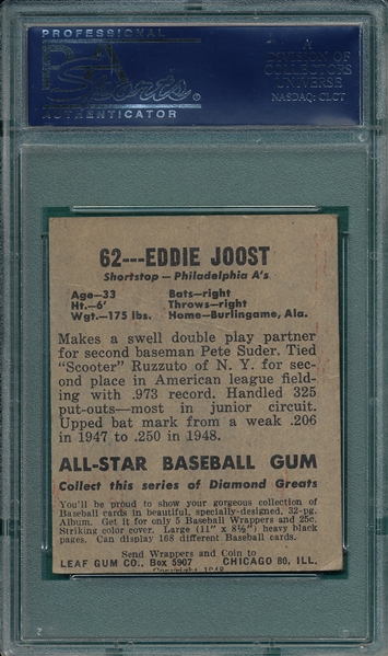 1948-49 Leaf #62 Eddie Joost PSA 3 MC *SP*
