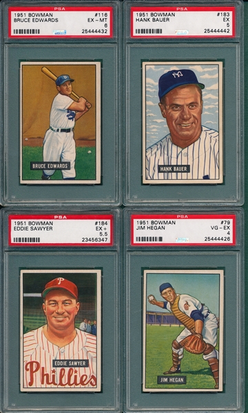 1951 Bowman Lot of (4) W/ #183 Hank Bauer PSA 