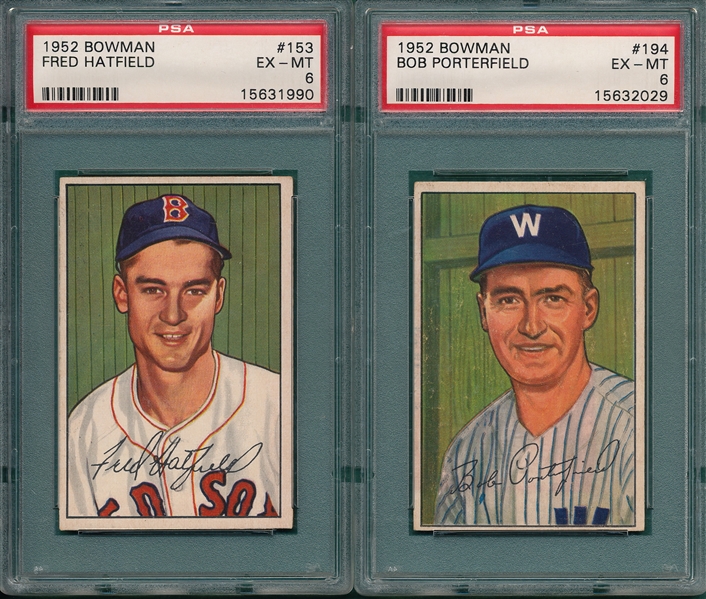 1952 Bowman #153 Hatfield & #194 Porterfield, Lot of (2), PSA 6