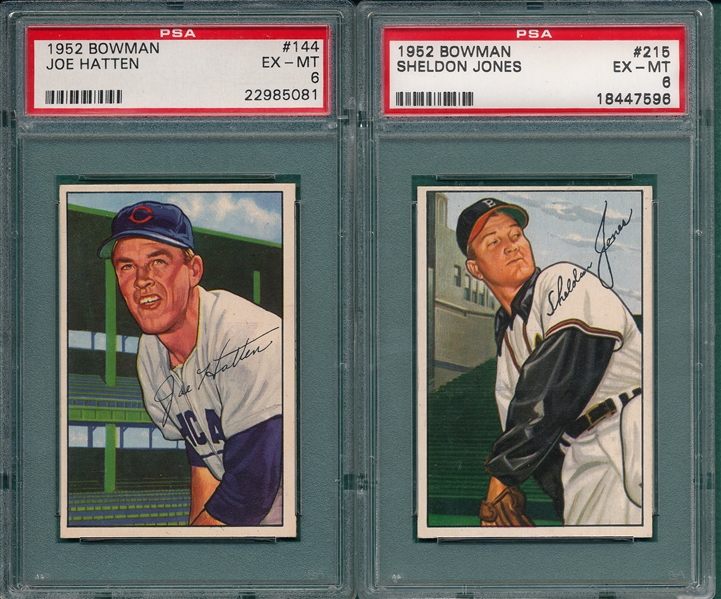1952 Bowman #144 Hatten & #215 Jones, Lot of (2), PSA 6