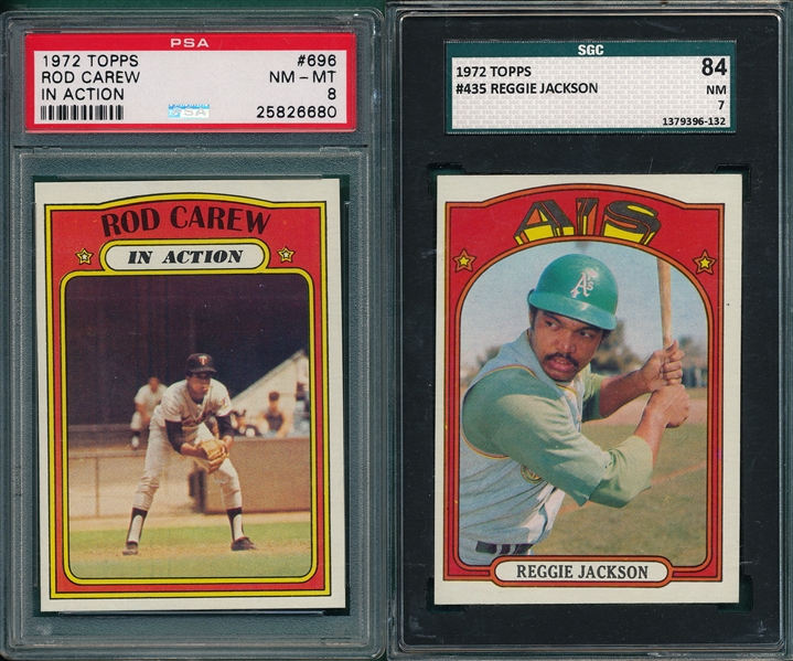 1972 Topps #435 Reggie Jackson SGC 84 & #696 Carew IA PSA 8, (2) Card Lot