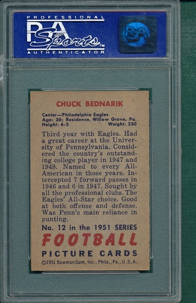 1951 Bowman FB #12 Chuck Bednarik PSA 8