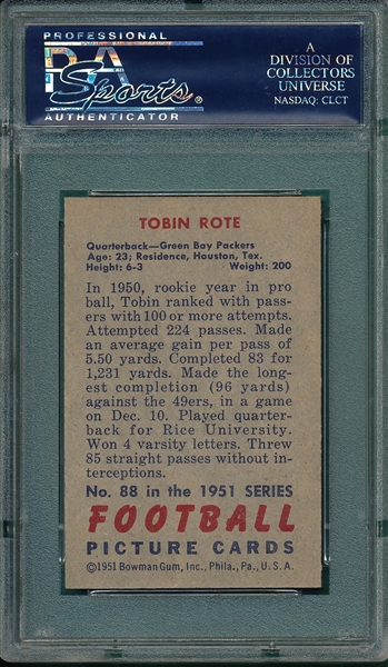 1951 Bowman FB #88 Tobin Rote PSA 8.5