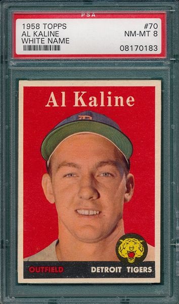 1958 Topps #70 Al Kaline, White Name, PSA 8
